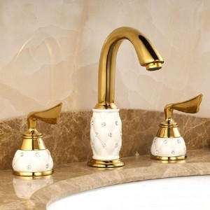 Stylish Seramikli Altın Kaplama 3'lü Lavabo Armatürü
