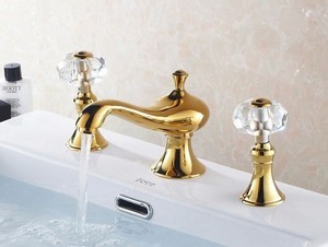 Kristal Altın Kaplama 3lü Lavabo Armatürü